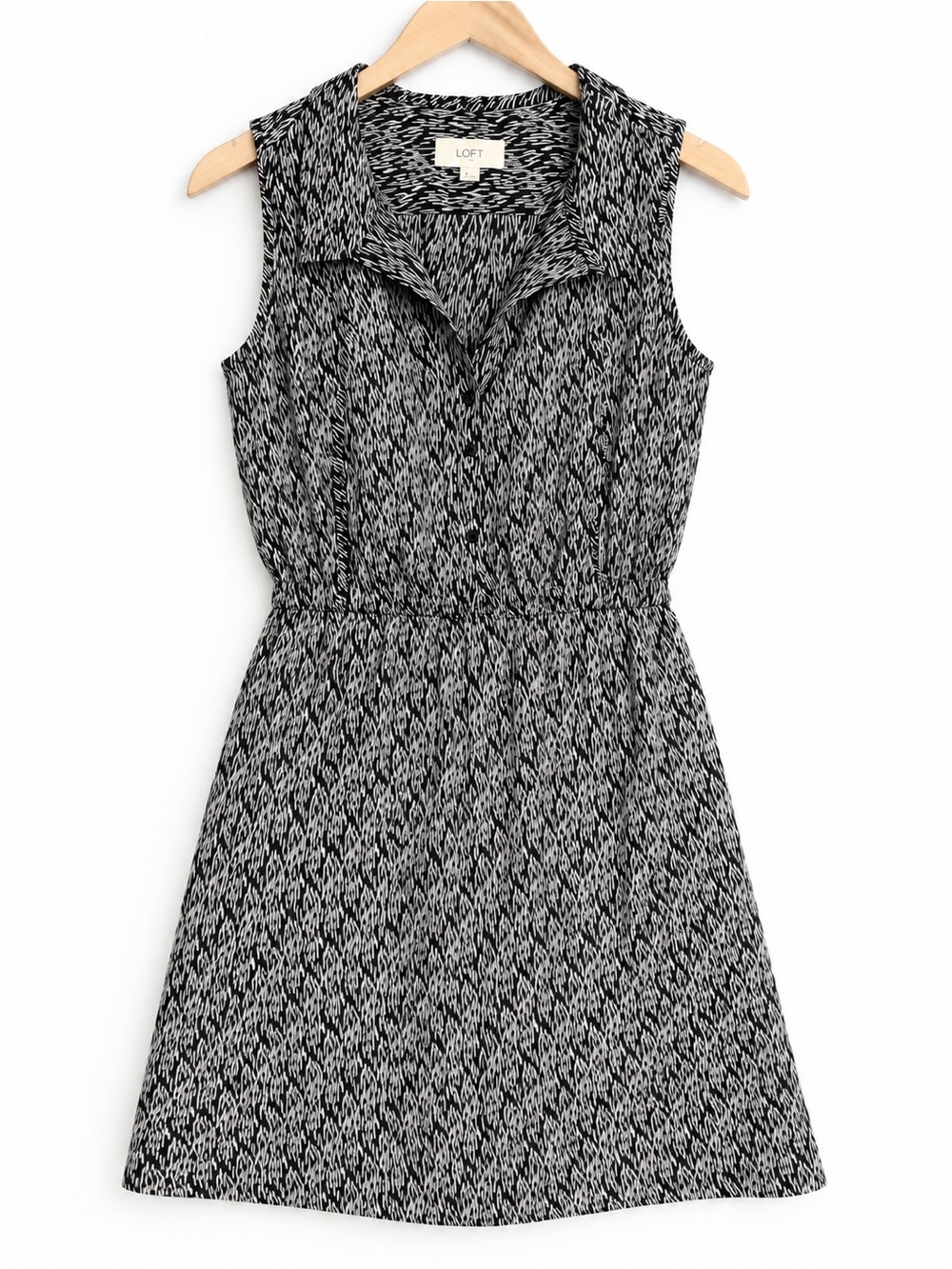 LOFT Black & White Abstract Print Sleeveless Shirt Dress Size Small
